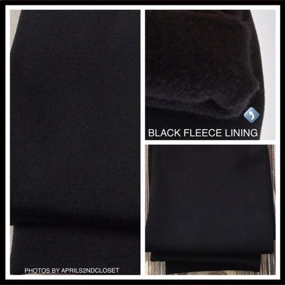 BLACK FLEECE LINED LEGGINGS FOOTLESS TIGHTS - Picture 4 of 8